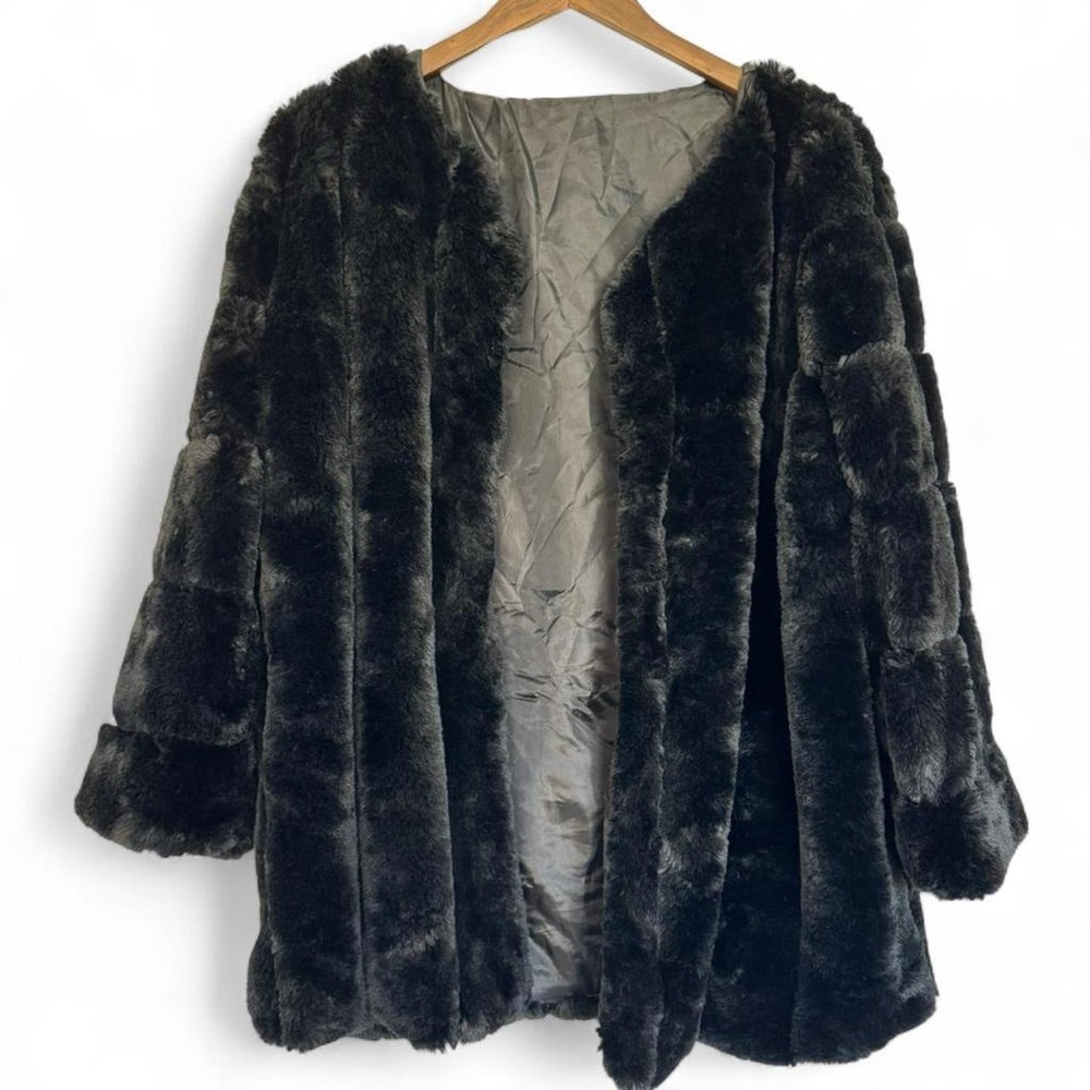 Medium Large Elegant Black Faux Fur Teddy Coat Jacket Fuzzy Mobwife Luxury